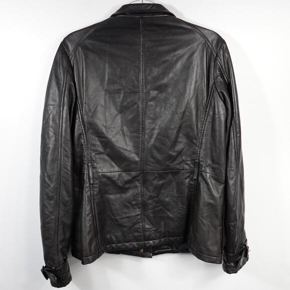 Longhi Black Leather Collared Cargo Utility Moto Biker Jacket Men's 46 Small - Picture 2 of 16